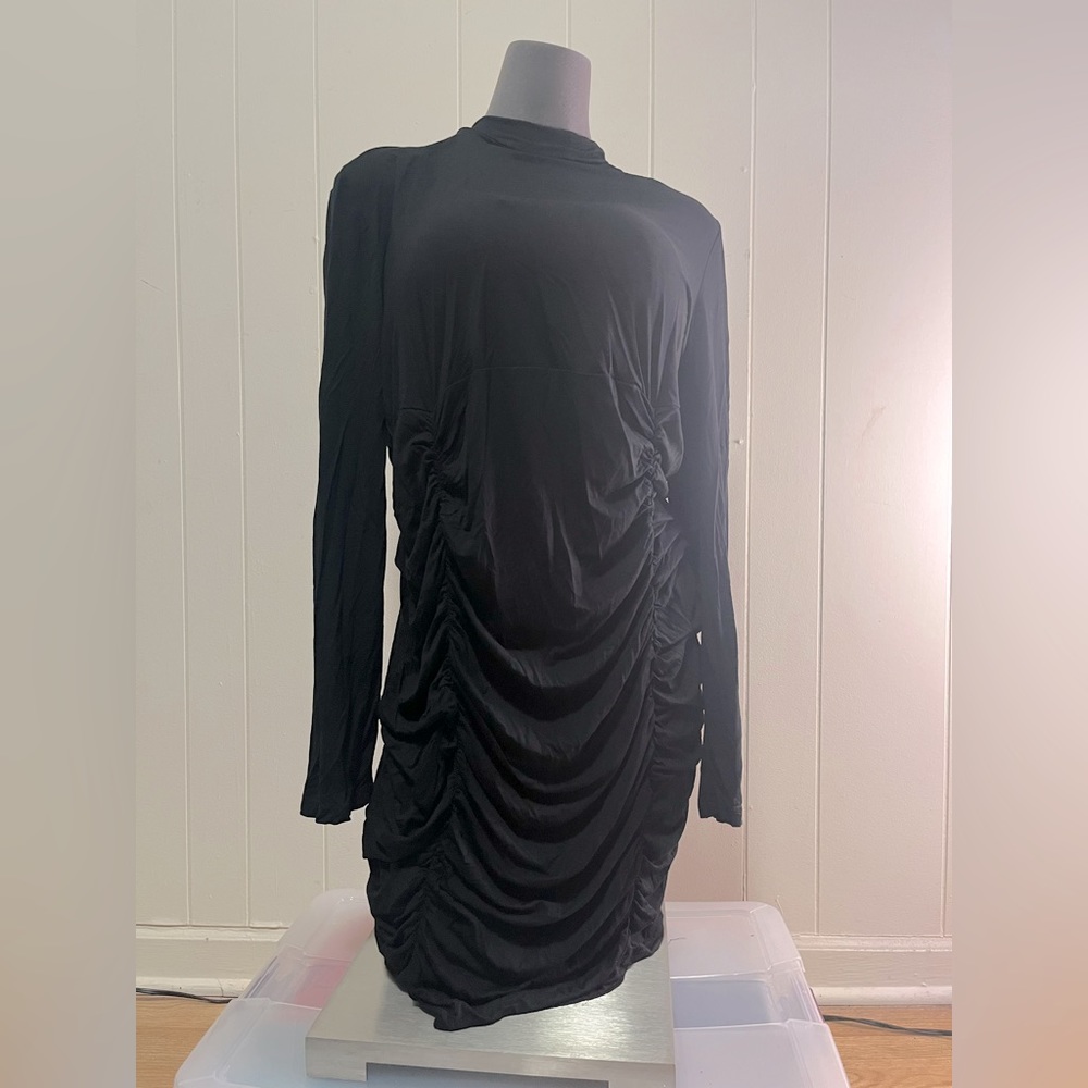 SHEIN Curve Plus 3XL Black Long-Sleeve Ruched Dress